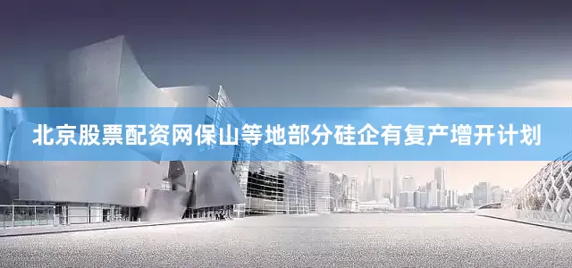 北京股票配资网保山等地部分硅企有复产增开计划